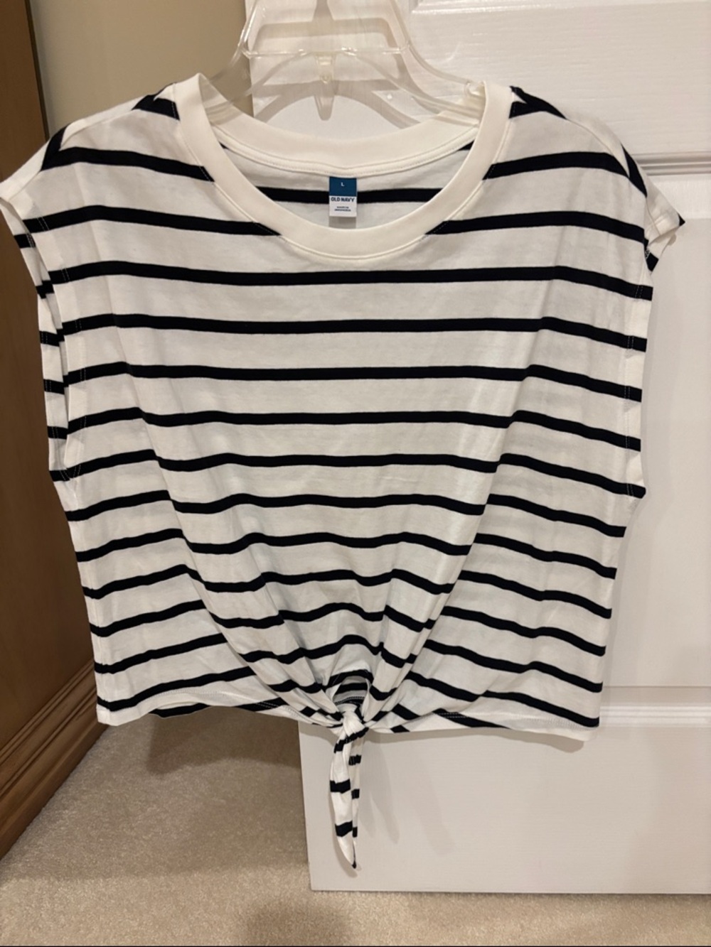 Old Navy Black and White Striped Tie-Front Crop Top